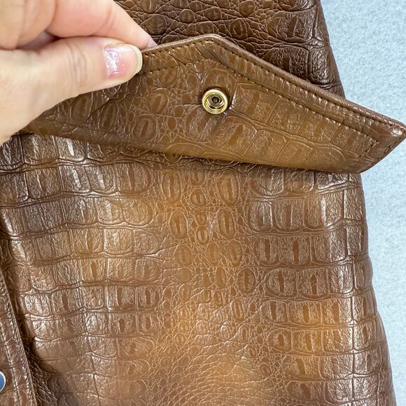 Zara Skirt Women's XS Brown Croc Embossed Vegan Leather Suspenders Miniskirt - Picture 4 of 10